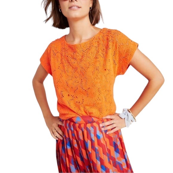 Burnt Orange Cotton Top with Honey Bee Embroidery